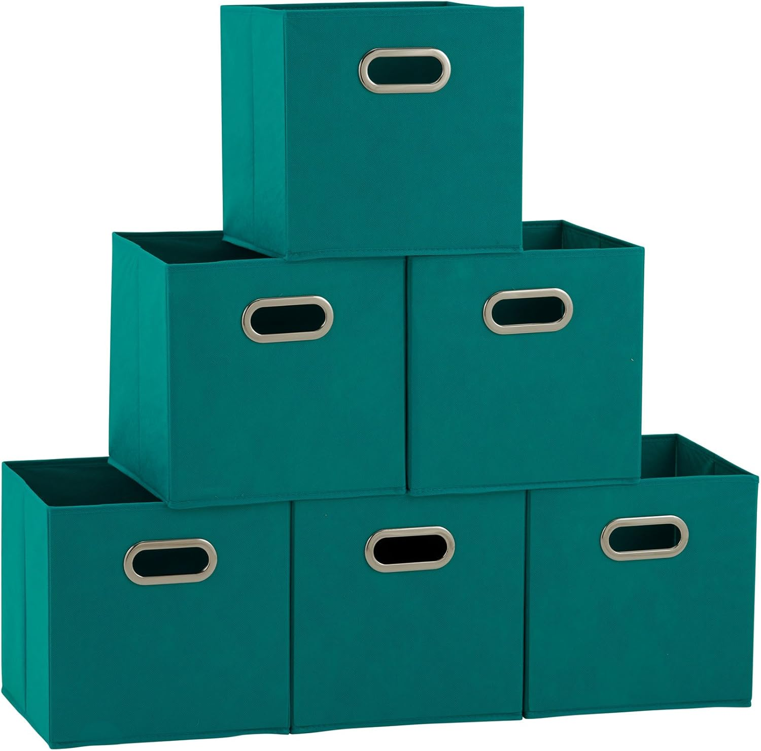 83-1 Foldable Fabric Storage Bins | Set of 6 Cubby Cubes with Handles | Aqua