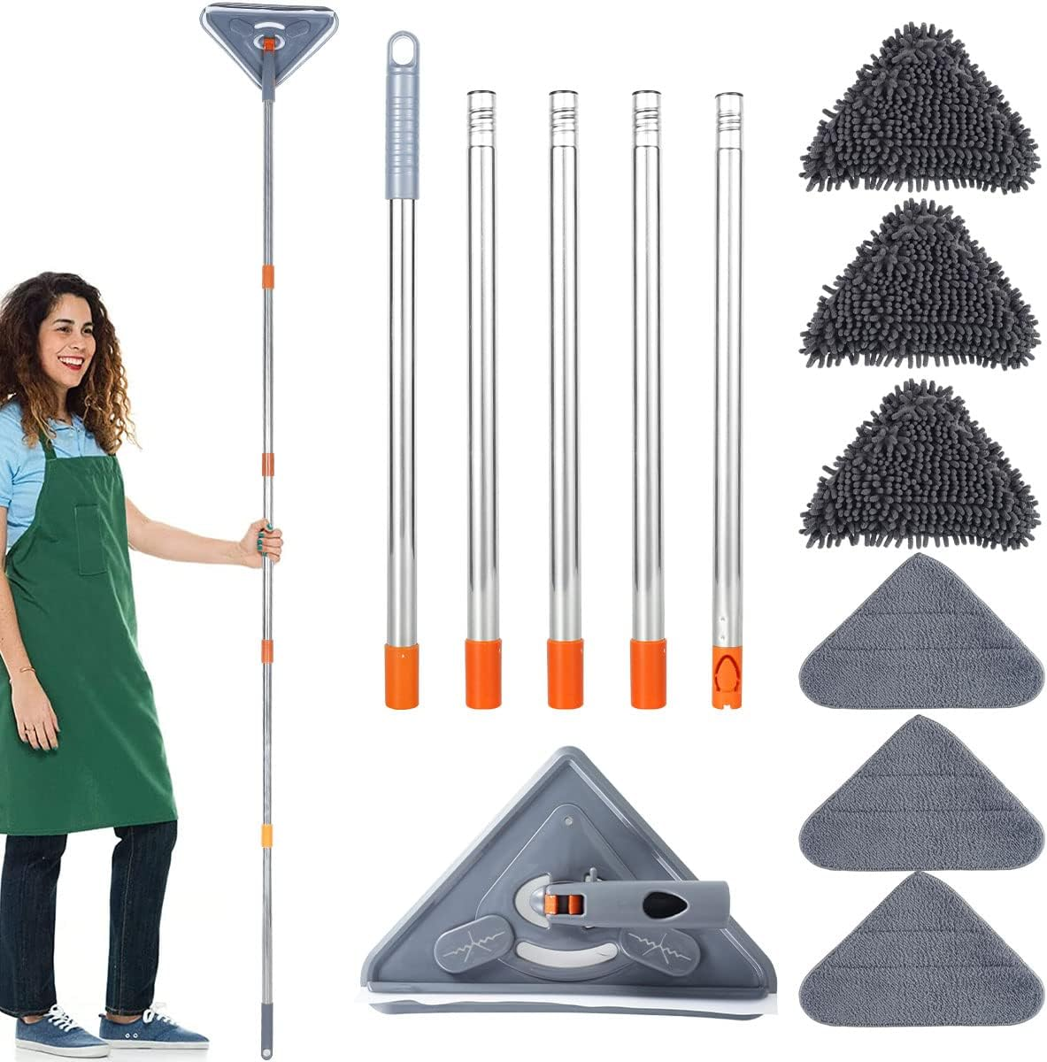 Triangle Cleaning Mop 360 Degree Rotatable Adjustable Microfiber Extendable Wall with Long Handle Dry and Wet Dust Cleaner 6 Cloth for Floor Ceiling Window