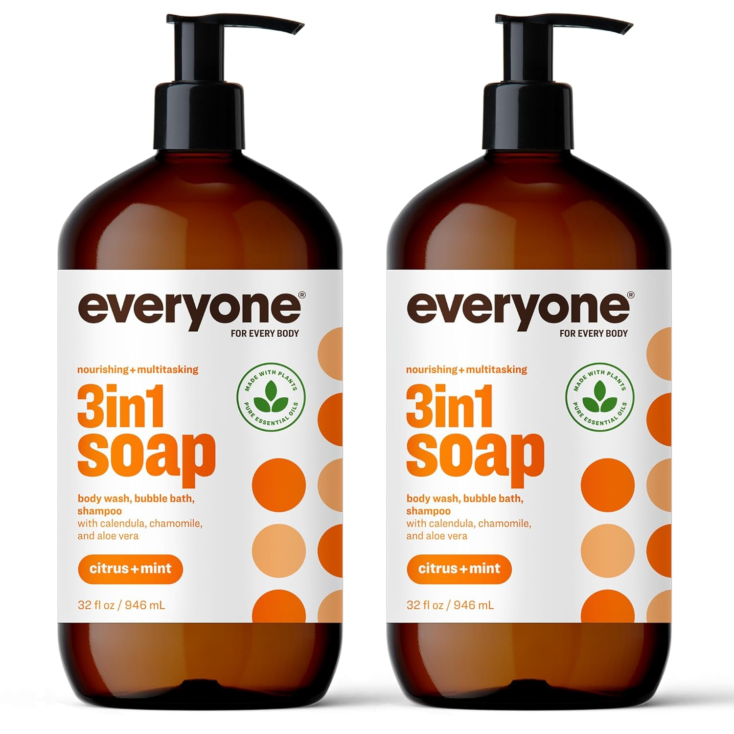 3-In-1 Soap, Body Wash, Bubble Bath, Shampoo, 32 Ounce (Pack of 2), Citrus and Mint, Made with Essential Oils for Men and Women