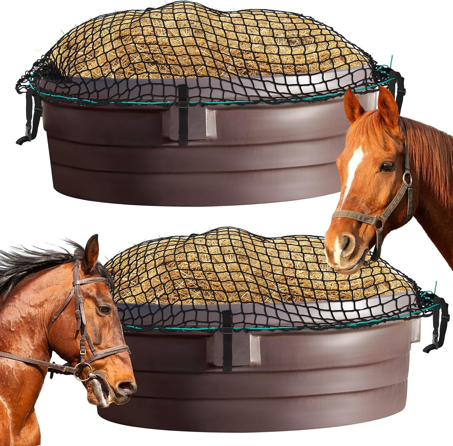 2 Pack Slow Feed Hay Net for Horses, 74 X 45 In, 1-4/7 in Holes