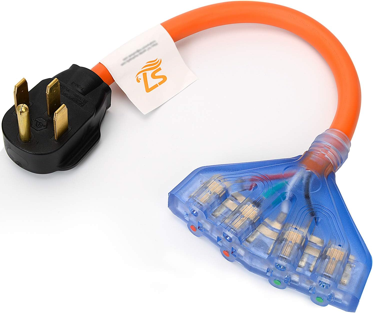 S7 50 Amp to 110 Adapter, 240V to 120V Adapter, 4 Prong NEMA 14-50P Male to 4X 5-20R Household Outlet Female 1.8FT