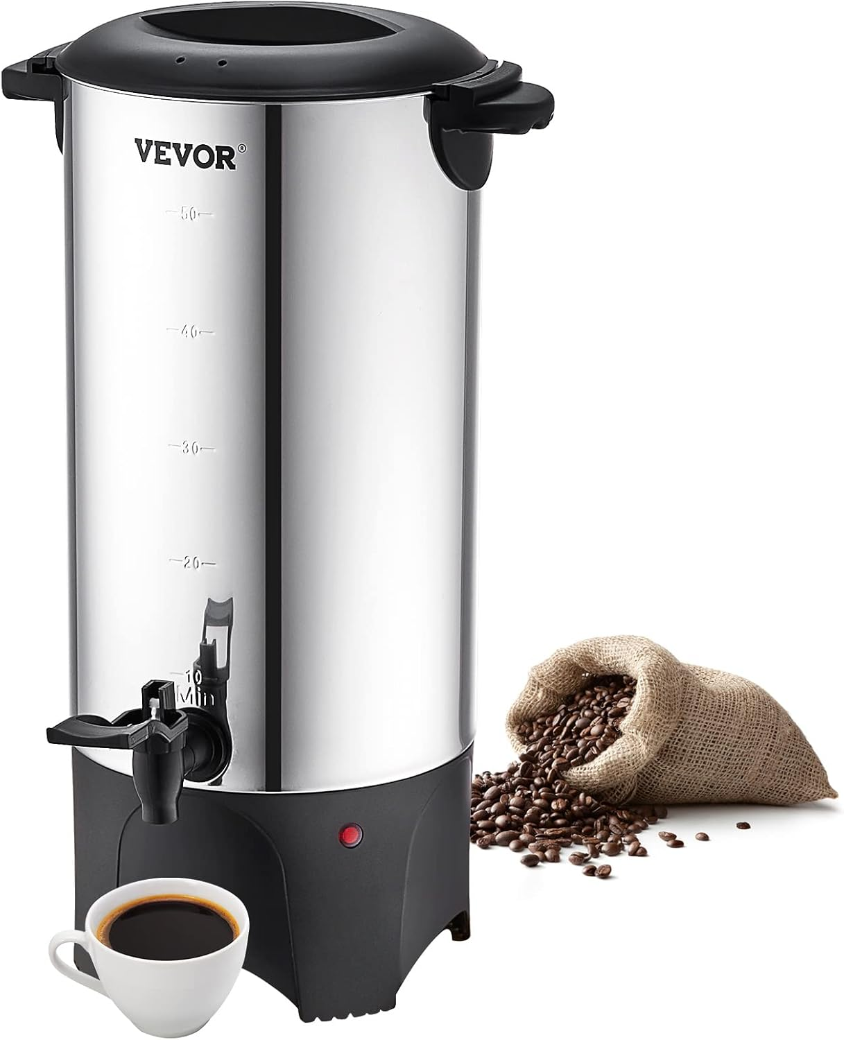 VEVOR Commercial Coffee Urn, 50 Cups/7.5L Stainless Steel Large Coffee Dispenser, 1000W 110V Electric Coffee Maker Urn for Quick Brewing, Hot Water Urn with Detachable Power Cord for Easy Cleaning