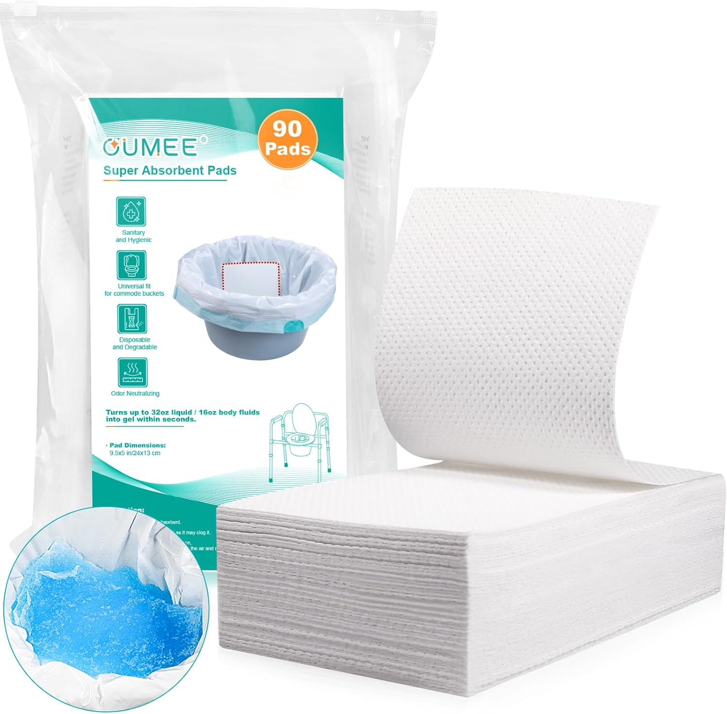 90 Count Absorbent Commode Pads for Bedside Commode Bucket, Commode Liners Pads with Absorbent Gel, Potty Liner Pads for  Portable Toilet Bags Bedpans