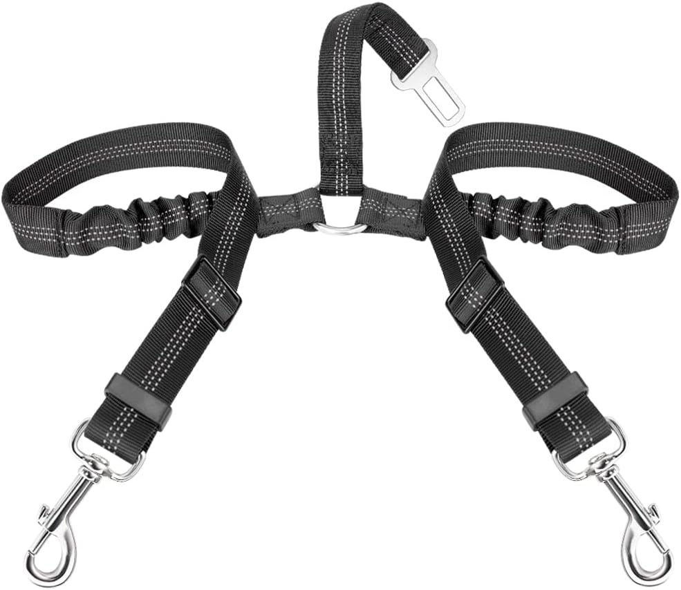 Slowton Double Dog Seat Belt, Adjustable Elastic Dog Car Harness