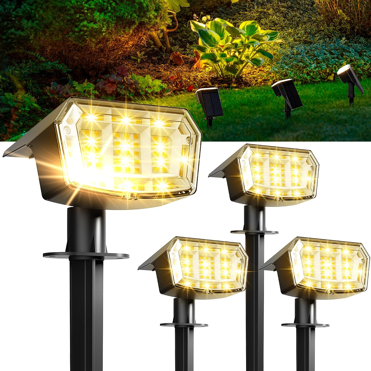 Solar Spot Lights Outdoor,3 Lighting Modes-4 Pack(Warm White)