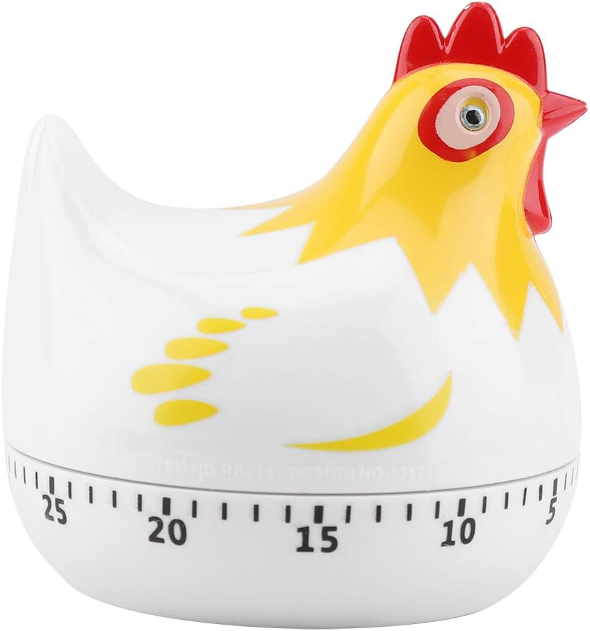 Cute Chicken-Shaped Kitchen Timer – 60-Minute Mechanical Countdown Timer for Cooking and Baking (White)