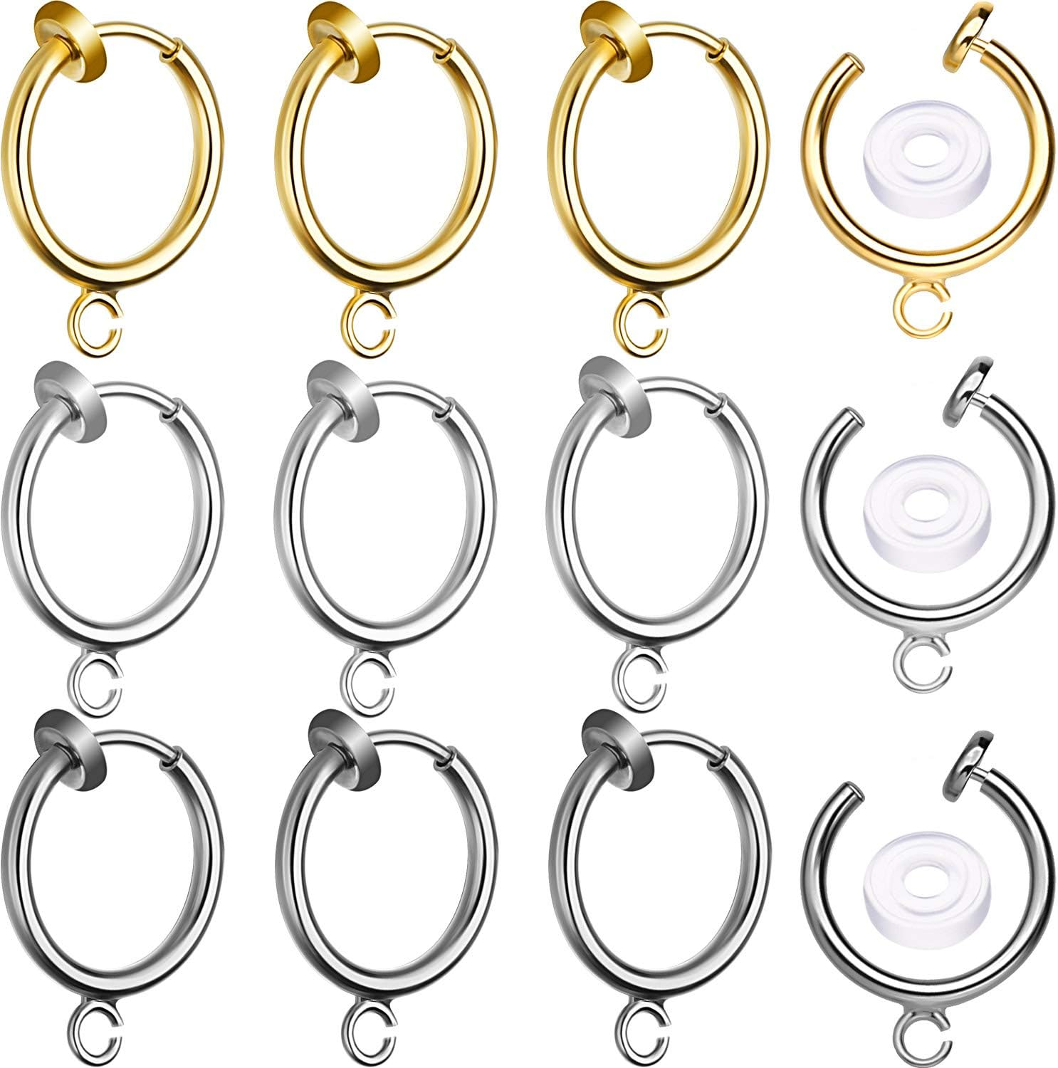 30 Sets Clip-On Earring Converters Non-Pierced Earring Components Findings Dangle Ear Clips with Easy Open Loop and Silicone Pads for Daily Accessory (Style B)