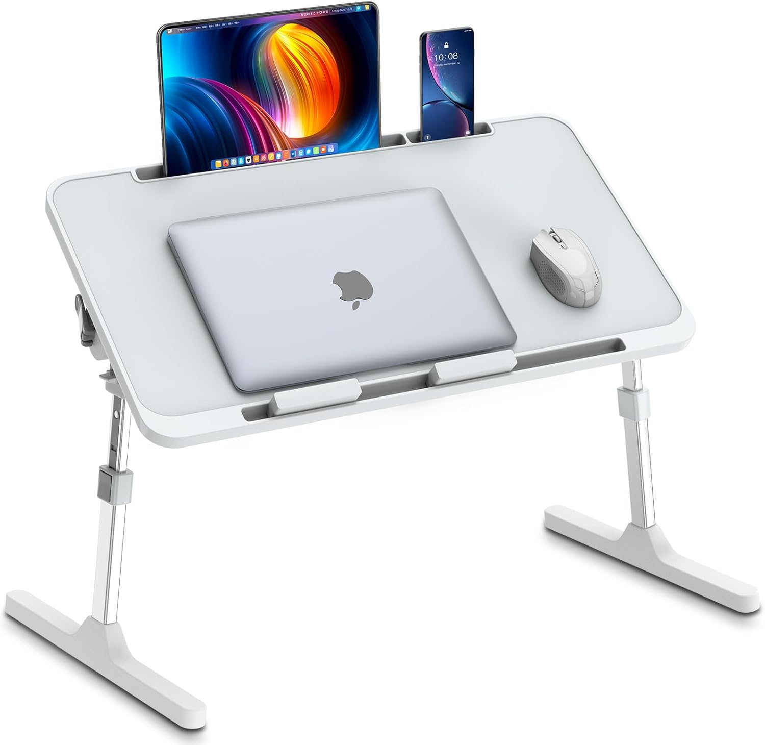 Laptop Bed Desk, Height & Angle Adjustable Laptop Bed Tray Table Lap Stand with Tablet & Phone Slot, Light Weight Foldable Portable Lap Desk for Couch Chair Floor Desk for Adults, Kids