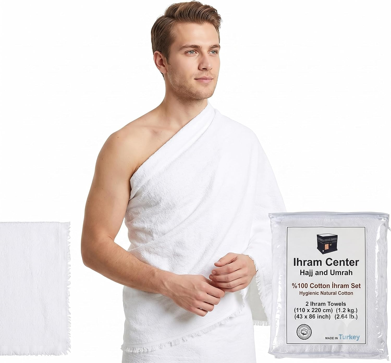 Ihram Ehram Ahram for Men for Hajj and Umrah - 2 Towels - Hygienic Natural 100% Cotton Towels 110 X 220Cm