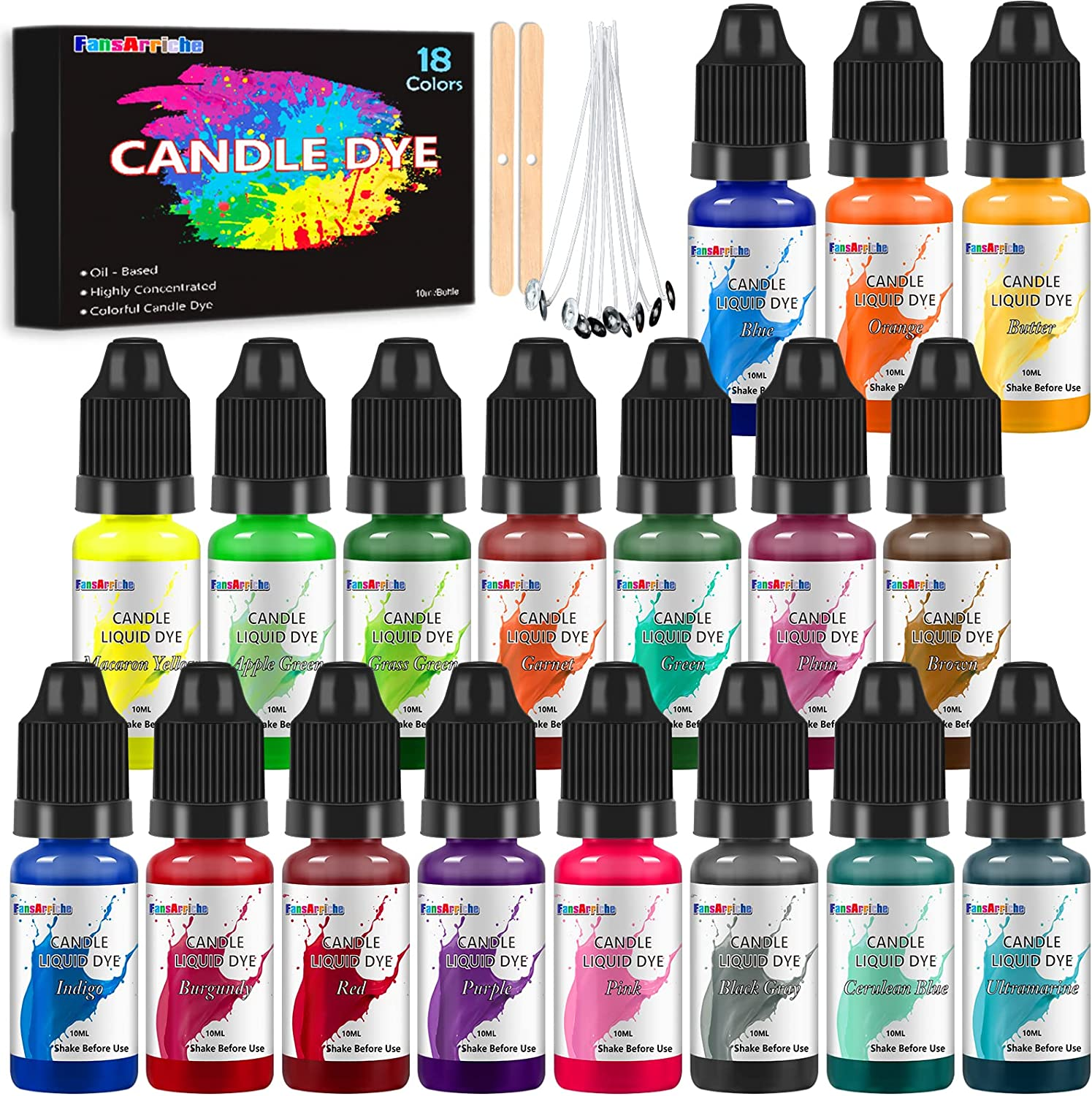 Fansarriche Candle Dye - 18 Colors Liquid Oil-Based Dye for Candle Wax