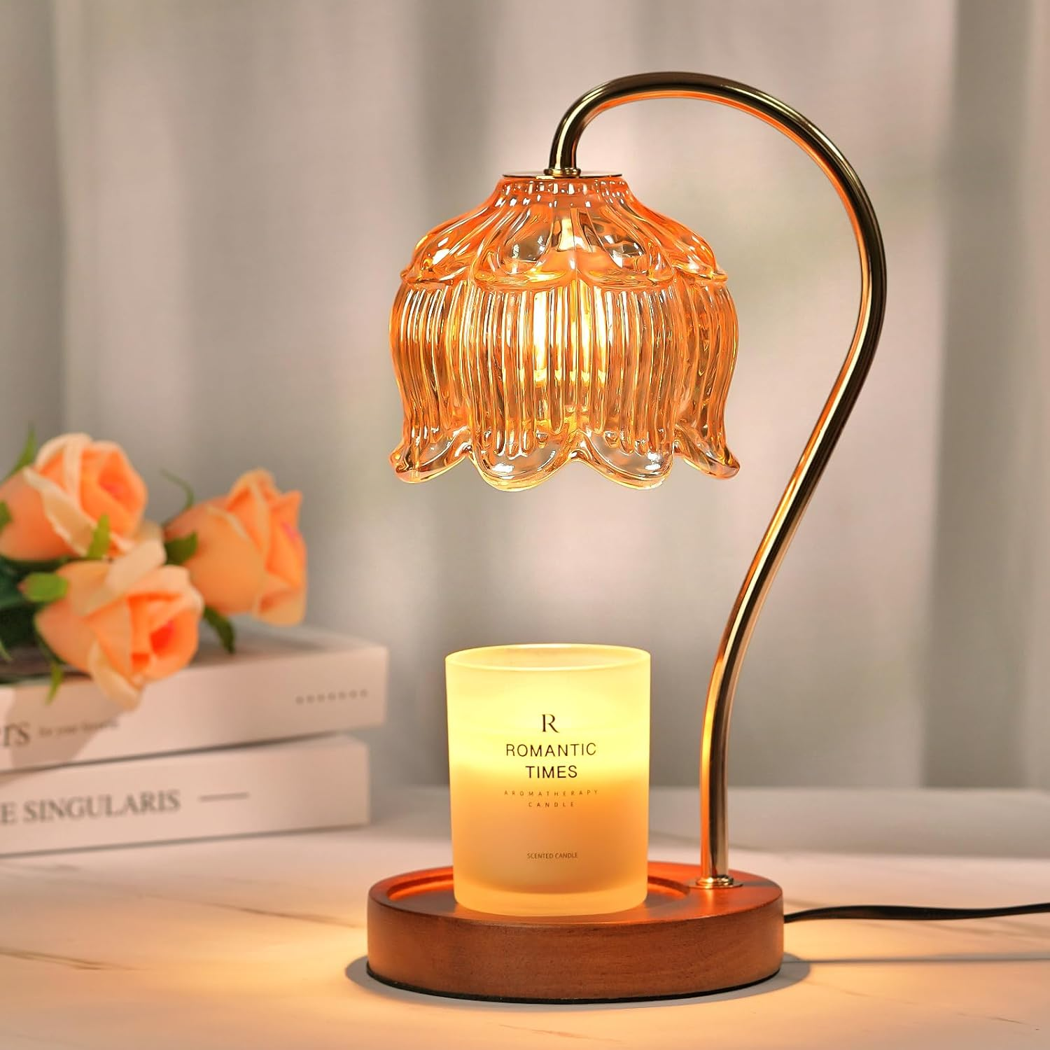 Dimmable Flower Candle Warmer Lamp with Timer, Vintage Lamp Candle