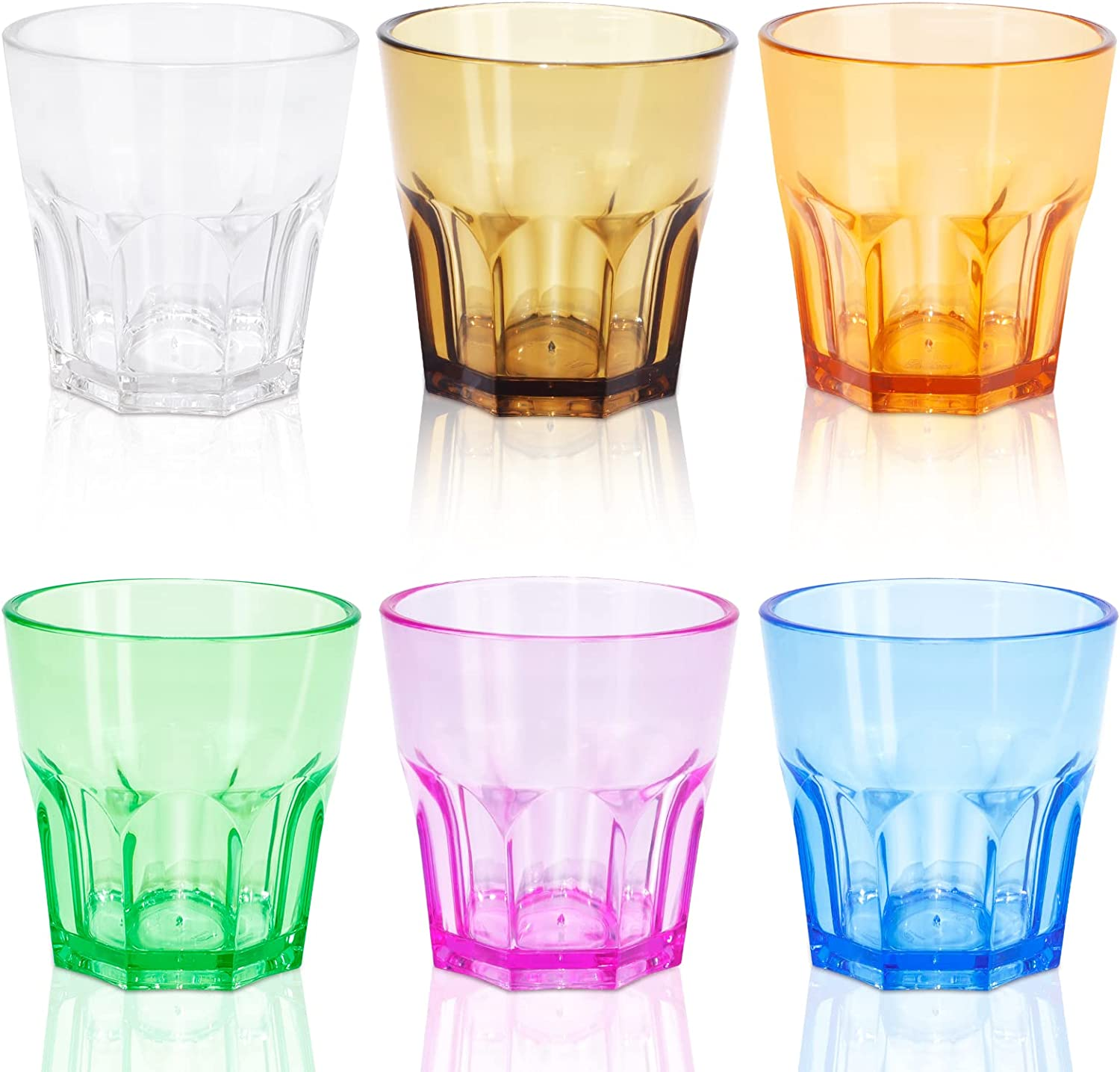 Plastic Drinking Glasses Set of 6, Unbreakable Coloured Water Tumbler, Acryli..