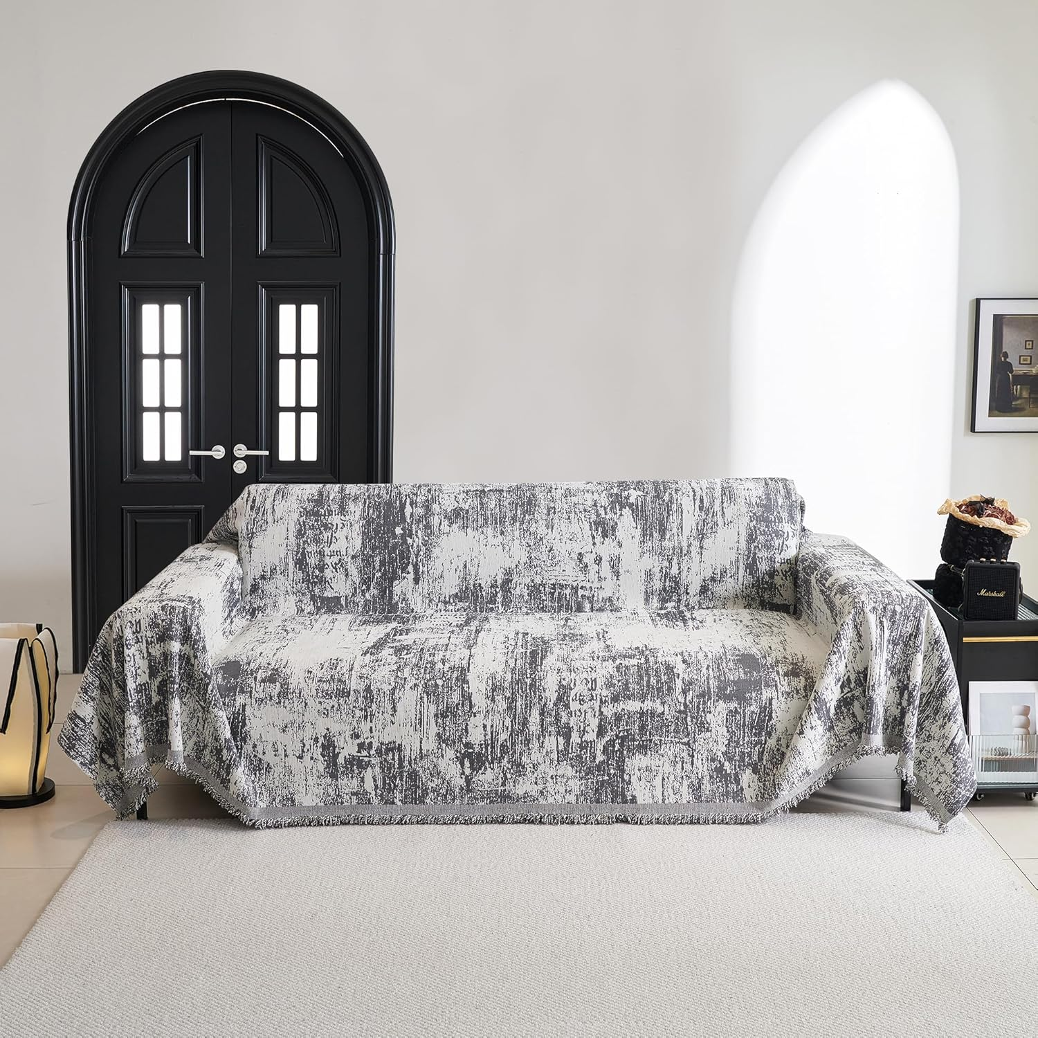 Sectional Couch Cover Deep Grey Abstract Geometric Sofa Covers for Sectional Sofa L Shape Chenille Couch Protector for Dogs Pets Couch Throw Cover Washable Durable for Home Decor, 91