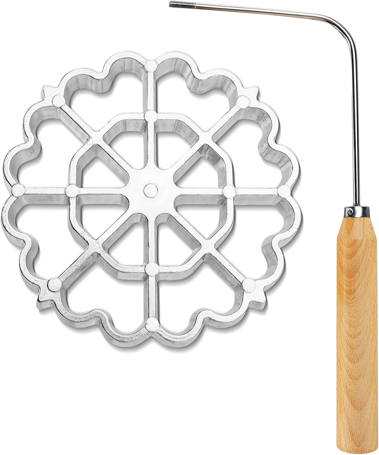 Bunuelos Mold Rosette Iron Molds Set with Wooden Handle, Lotus Flower Bunuelos Cookie Maker Mold, Funnel Cake Maker Cooking Stamp Maker Kit - 4.7 Inches