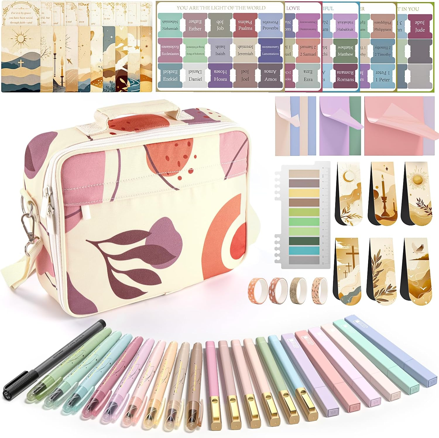 76 PCS Bible Study Kit with Case, Highlighters, Pens, Tabs & Notes