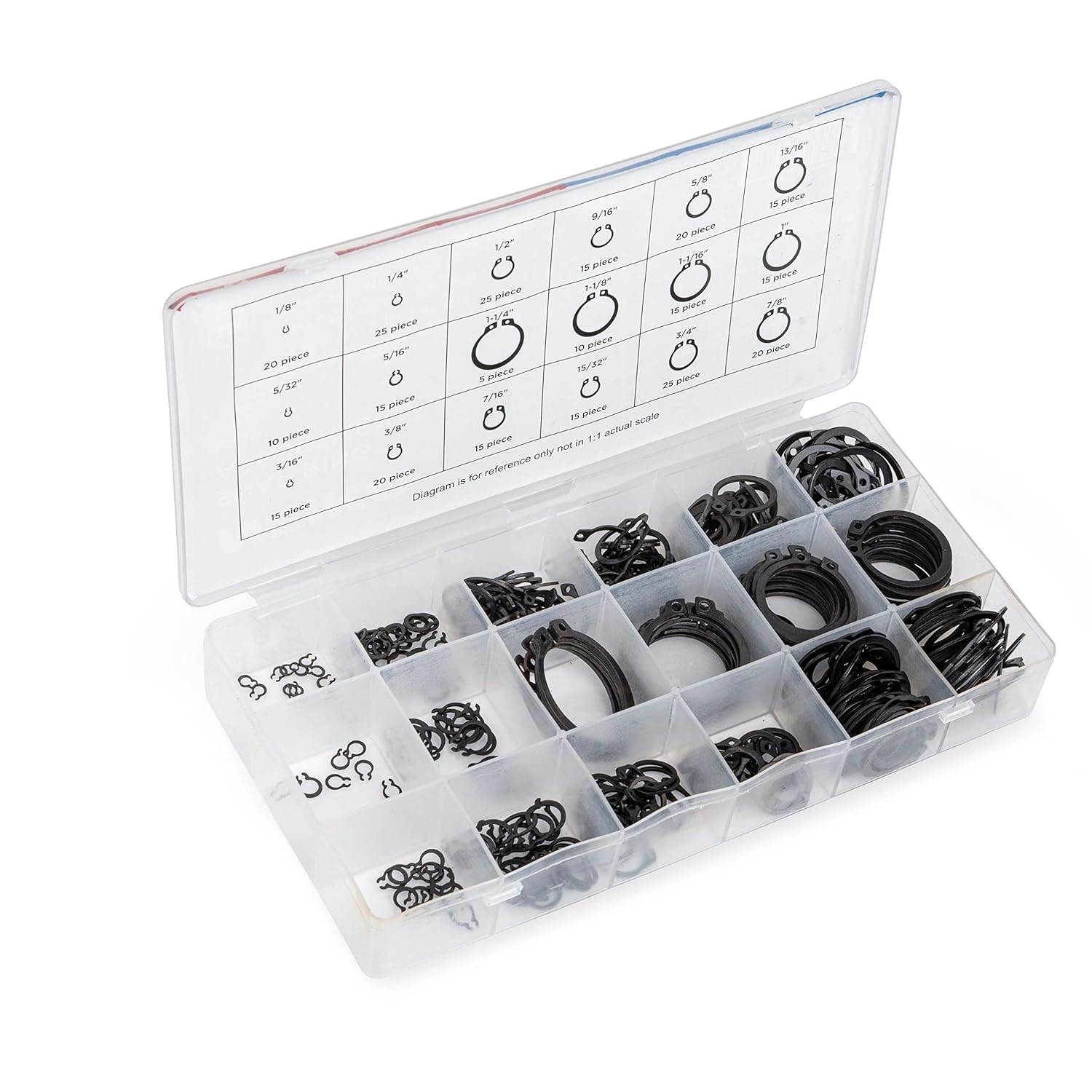 50458A Snap Ring Shop Assortment | 300 Piece Retaining Ring Set | 18 Sizes (1/8