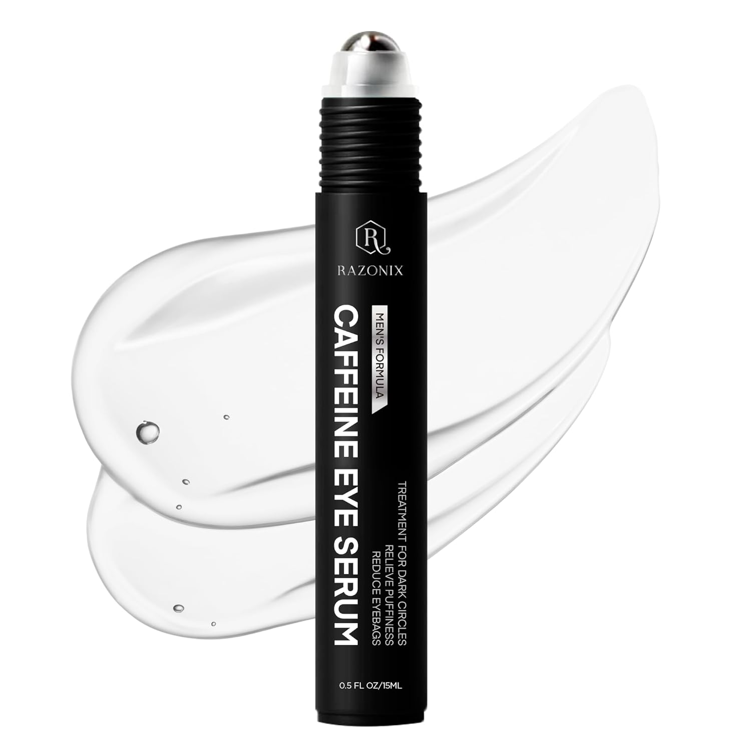 Eye Roller for Puffy Eyes, Caffeine under Eye Serum for Dark Circles, De-Puffing Treatment for Men and Women, 0.5 Fl Oz (Medium, Unscented)