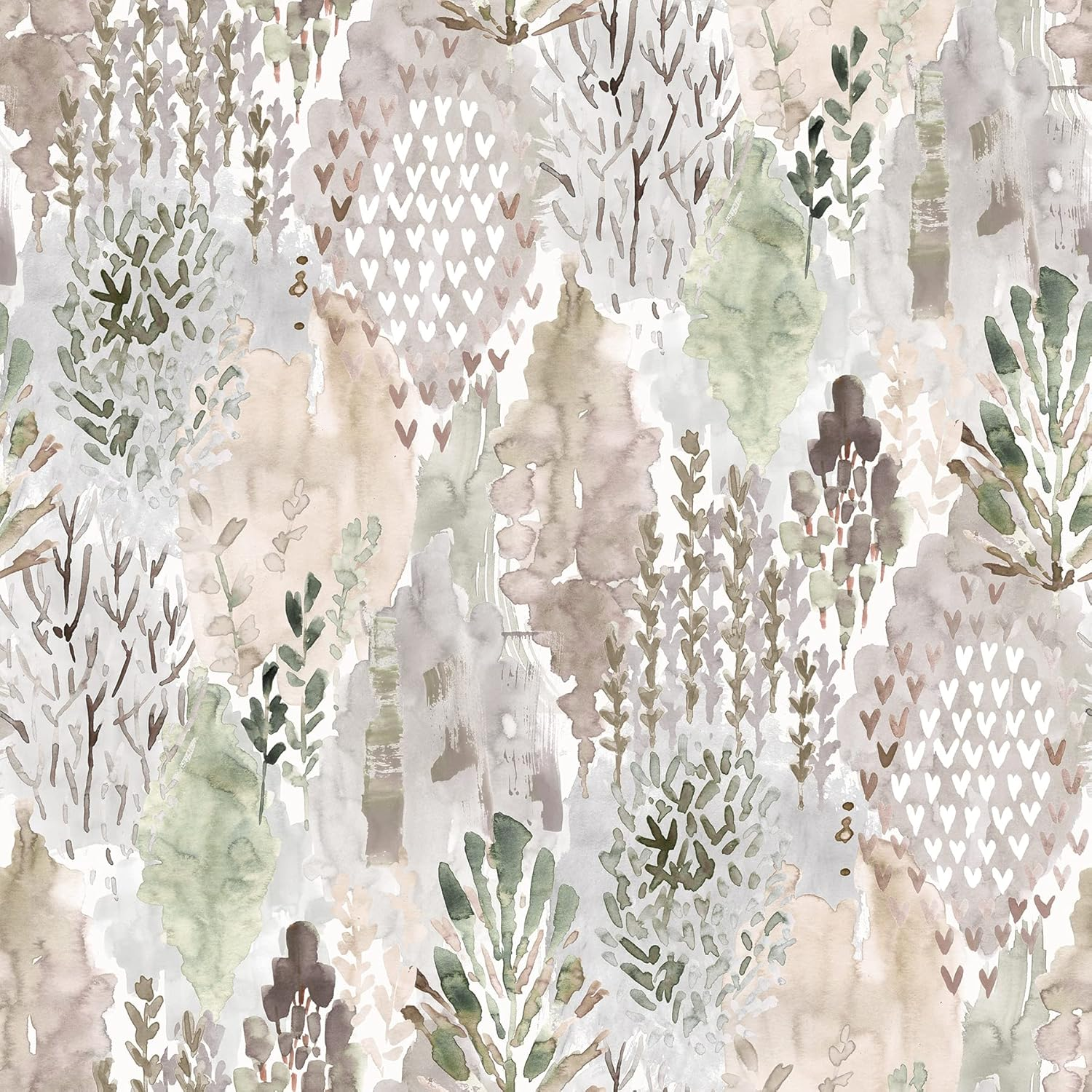 RoomMates RMK12331PLW Taupe Watercolor Tree Mosaic Peel and Stick Wallpaper