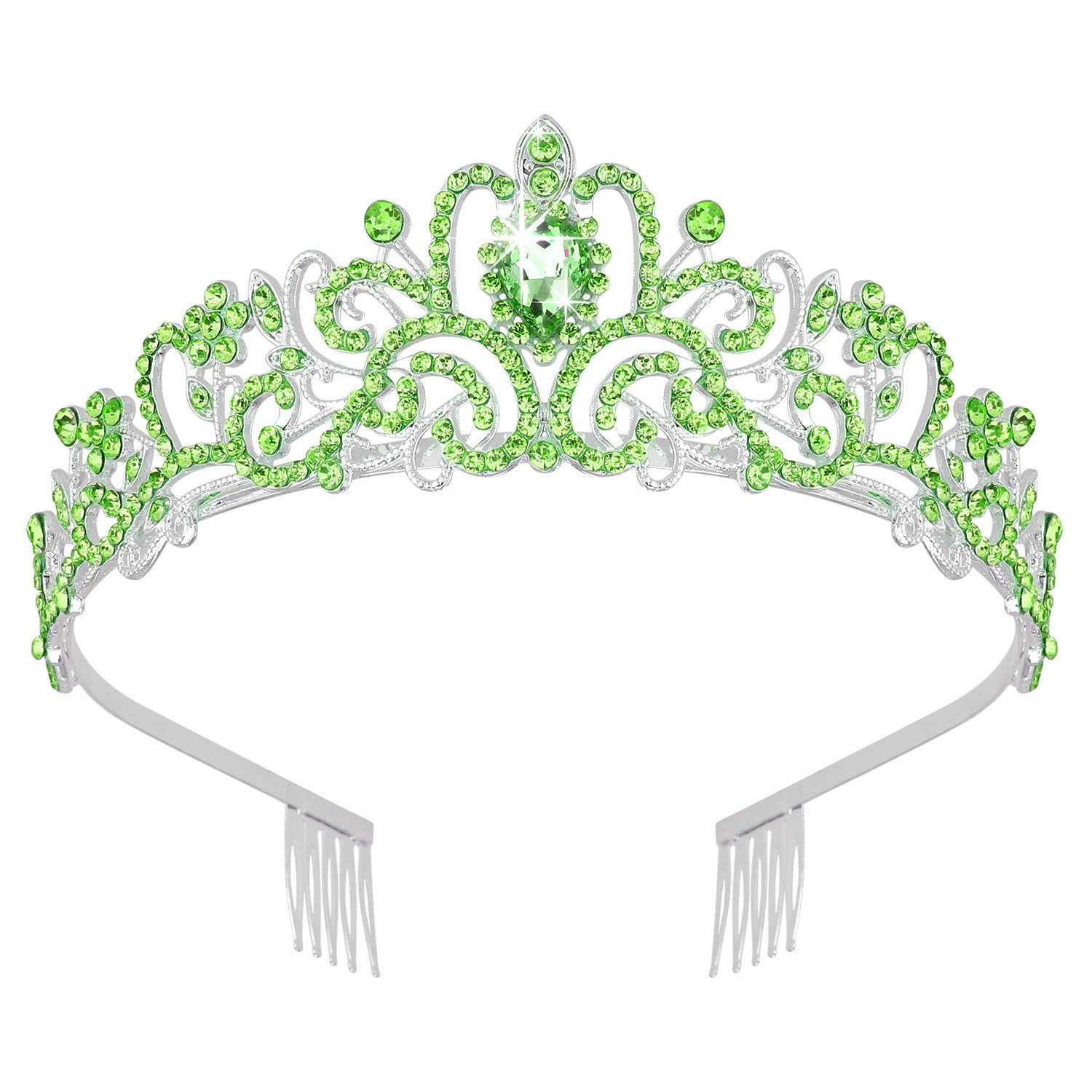 Silver Tiaras and Crowns for Women - Elegant Green Crystal Princess Crowns for Girls - Bridal, Wedding, Prom, Birthday Party