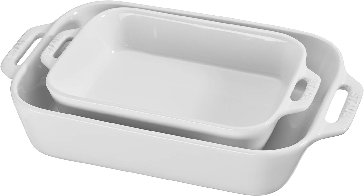 Ceramics Rectangular Baking Dish Set, 2 Pc, White