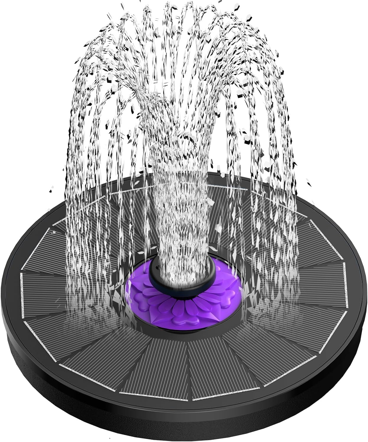 Solar Fountain 3.5W Bird Bath Fountains with Flower Upgraded Glass Panel, Solar Powered Water Fountain with 7 Nozzle & 4 Fixer, Solar Fountain Pump for Bird Bath, Garden, Pond, Pool (Black)