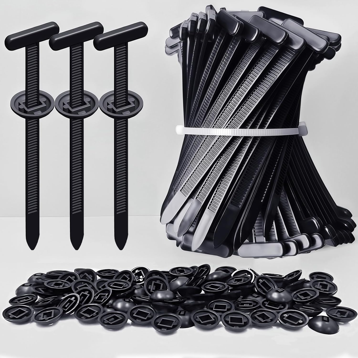 100PCS Nylon Universal Cable Tie Buckles, Multi-Functional T Rivet Zip Ties - Automotive Zipper Clips with Pin & Button Design for Car Daily Repair, Fender Liner, Bumper Retainer, Door Panel Fastener