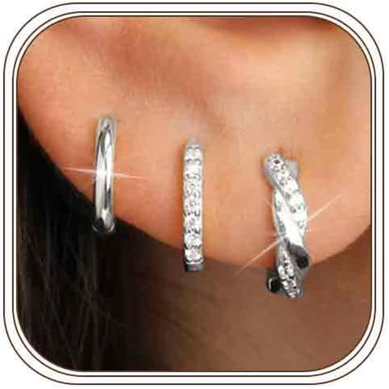 925 Sterling Silver Hoop Earrings for Women Hypoallergenic Silver Small Huggie Hoop Earrings for Women Stack Sets for Multiple Piercing Trendy Jewelry Aretes De Plata 925 Para Mujer