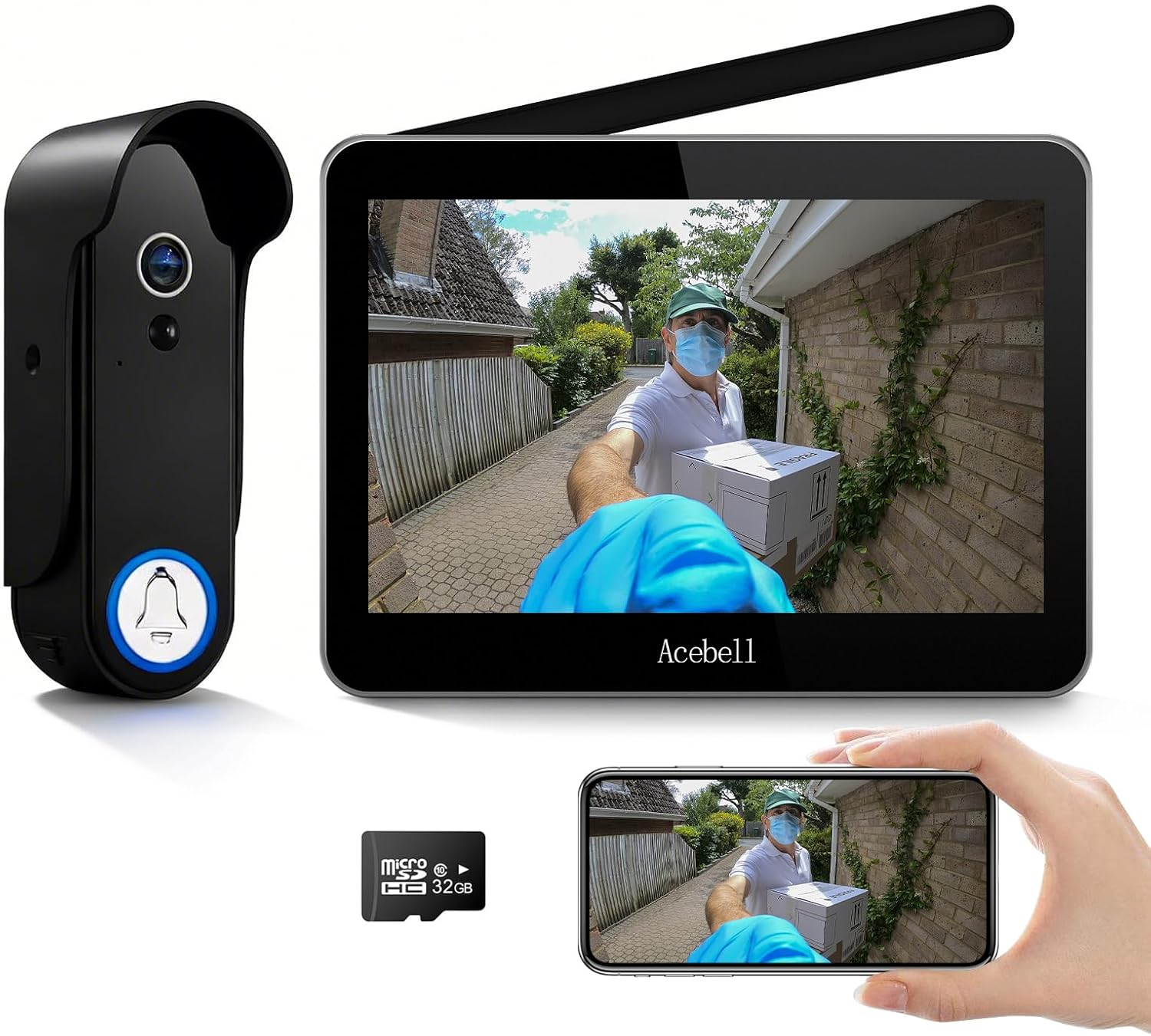 Wireless Smart Video Doorbell Intercom System, Wifi 1080P Video Doorbell Camera with Monitor, Video Door Phone with 7''Touch Screen, Motion Detection, No Subscription, APP Control