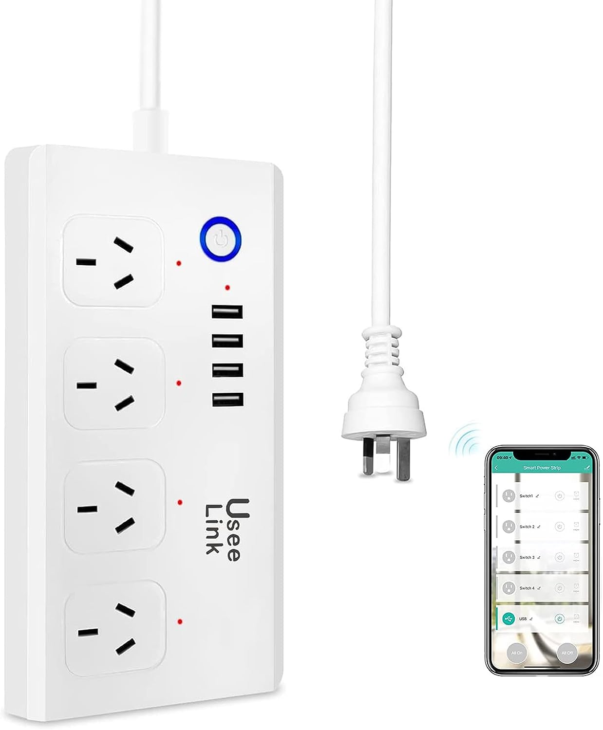 UseeLink WiFi Smart Power Strip, Power Board with 4 Outlets and 4 USB-A Charg... - Picture 2 of 13