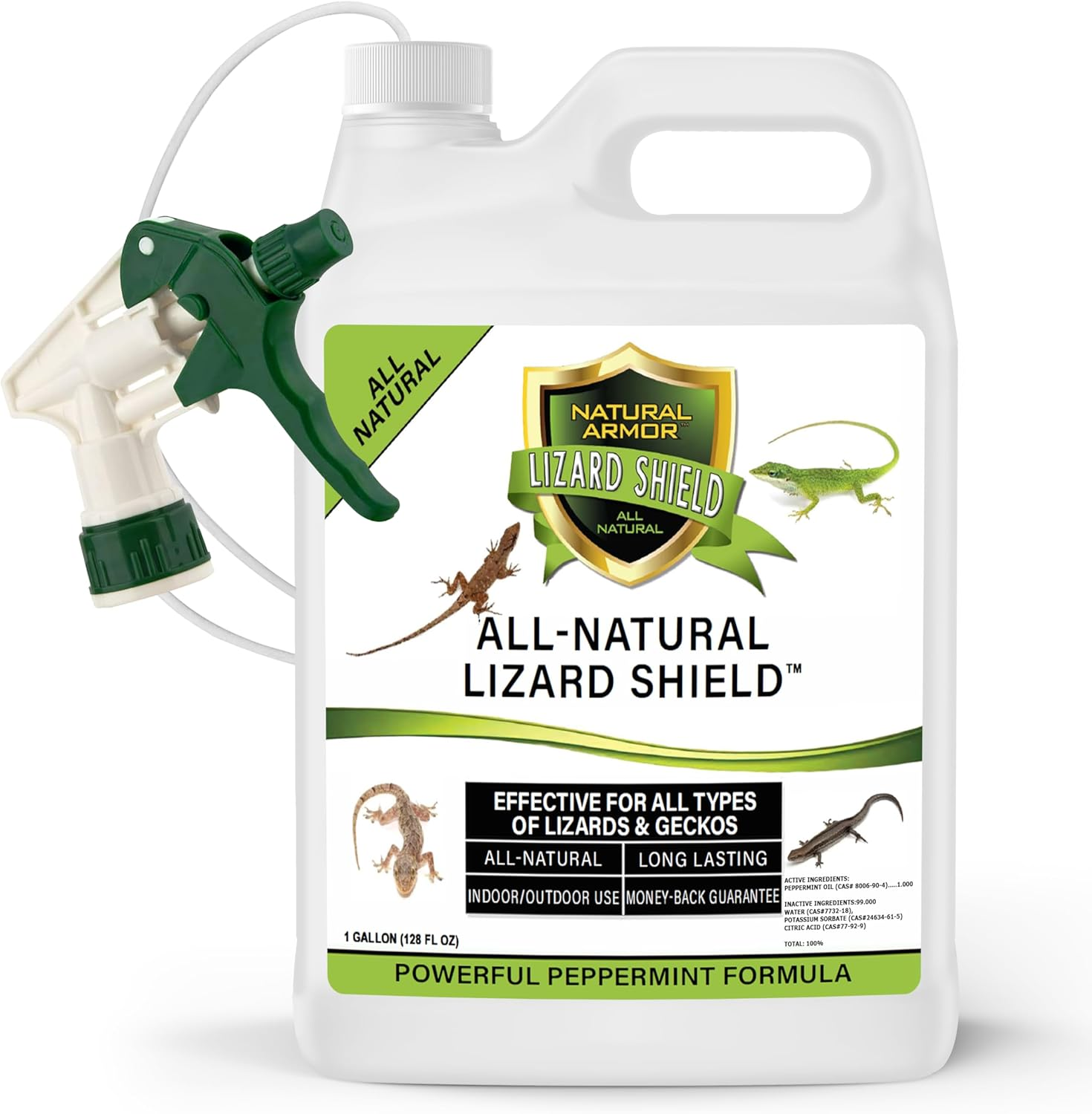 Natural Armor Lizard & Gecko Repellent Spray - Powerful Peppermint Formulation Repels All Types of Lizards & Geckos and Works Better than Ultrasonic Gimmicks – 128 Fl Oz - Gallon Ready to Use
