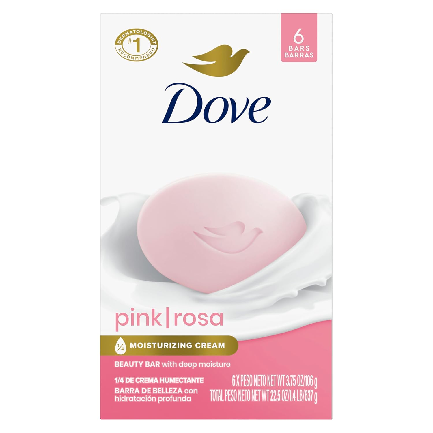 Dove Beauty Bar Gentle Skin Cleanser Pink 6 Bars Moisturizing for Gentle Soft Skin Care More Moisturizing than Bar Soap 3.75 Oz