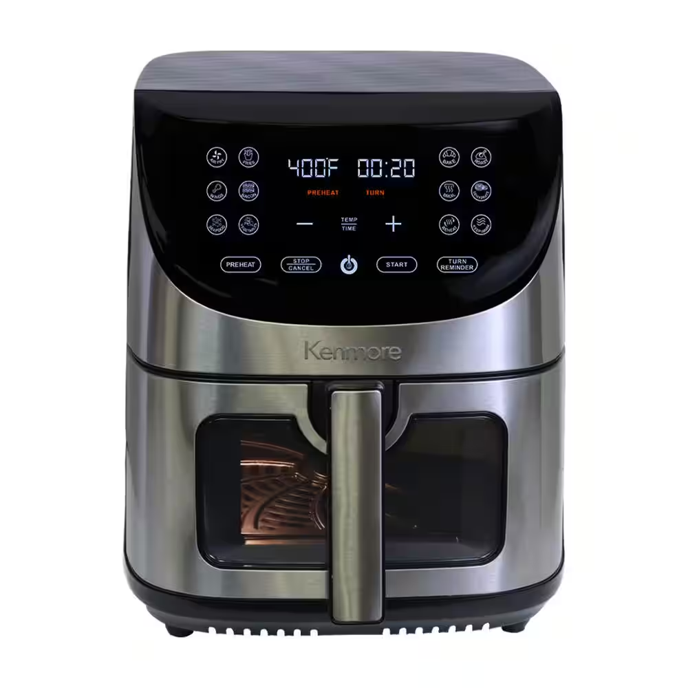 8 Qt. Silver Air Fryer with Digital Touch Screen, 12-Cooking Presets