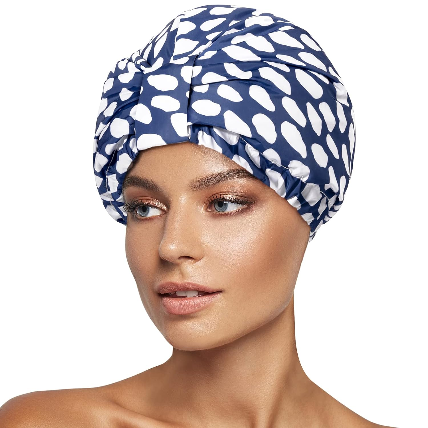 Luxury Shower Cap for Women Reusable Waterproof, Double Layered Shower Hair C...