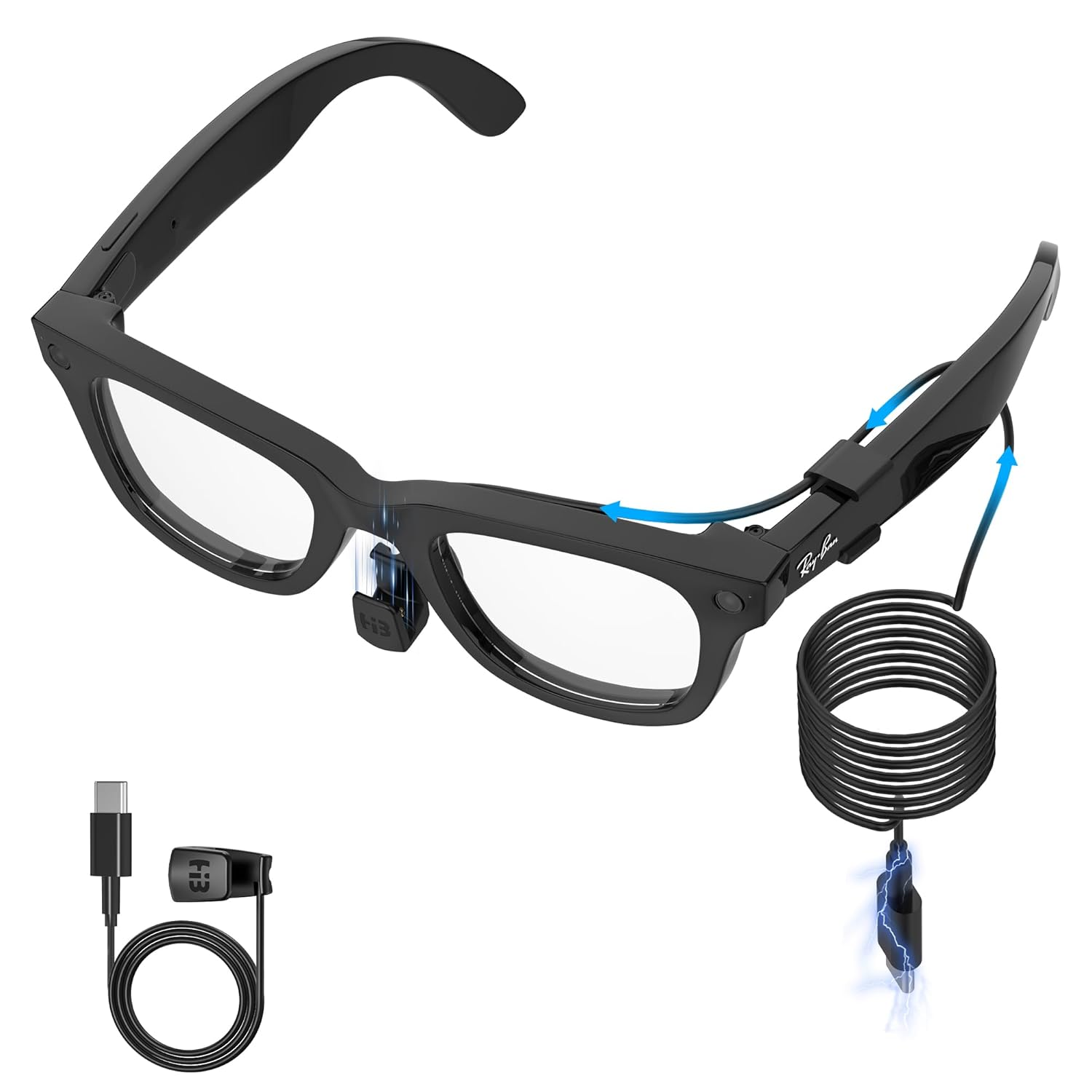 Charging Cable for Ray-Ban Meta Wayfarer (RW4006&RW4008) Smart Glasses Accessories, 3.9Ft Type-C Charging While Using, Portable for Travel/Car/Phone/Laptop/Power Bank Charging