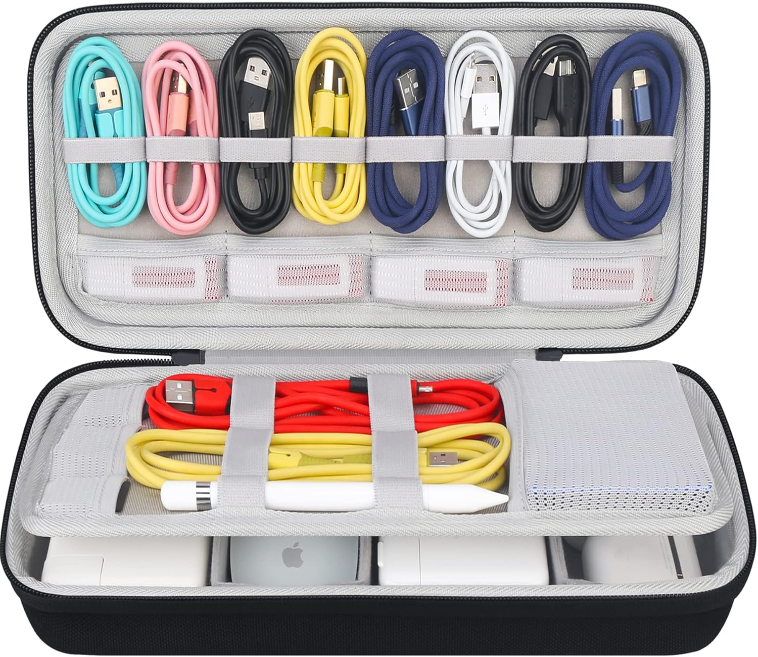 Hard Electronics Organizer, Universal Travel Cable Organizers, Large Electronic Accessories Storage Case Bag for Laptop Adapter, Cord, Charger, Plug, Hard Drive, Earphone, USB Hub, Black