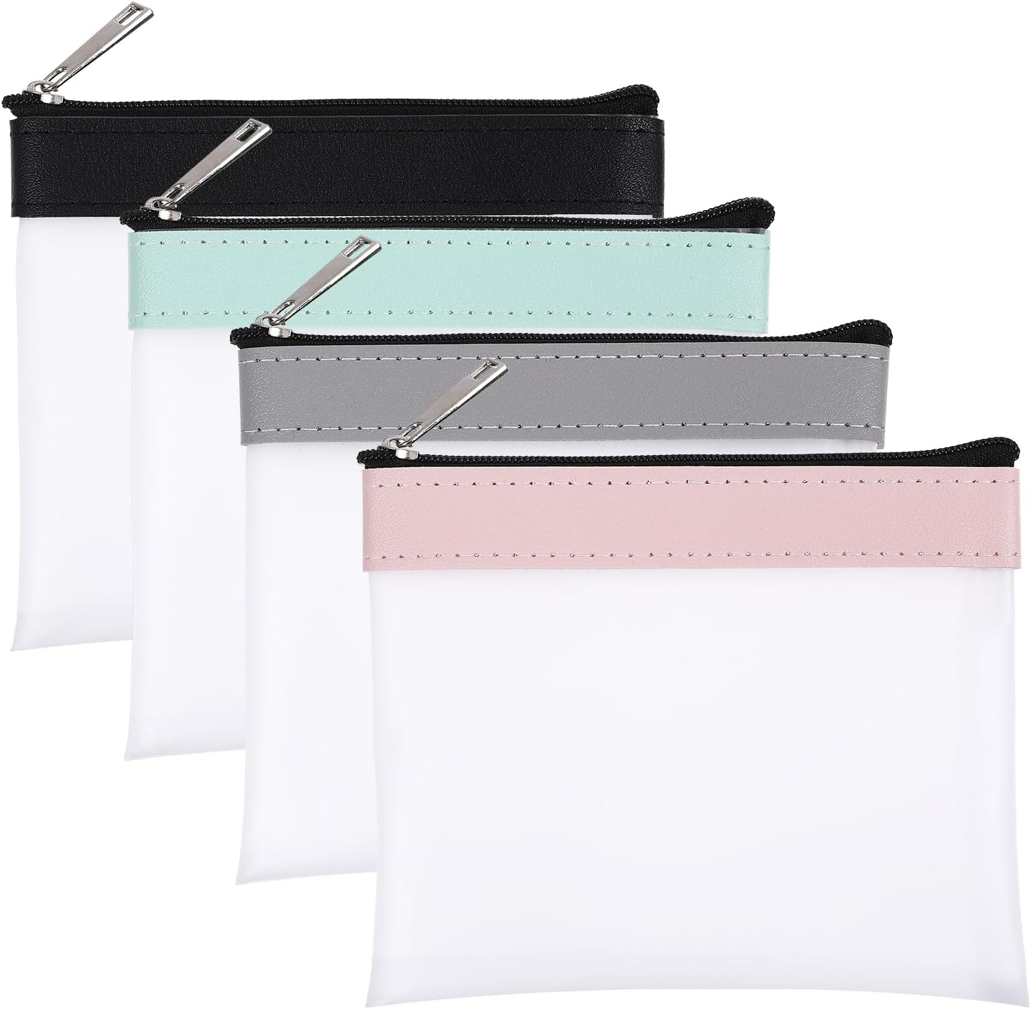 4pc Strawberry Mini Makeup Bag Clear Frosted TPU Zipper Pouch Small Cosmetic Case