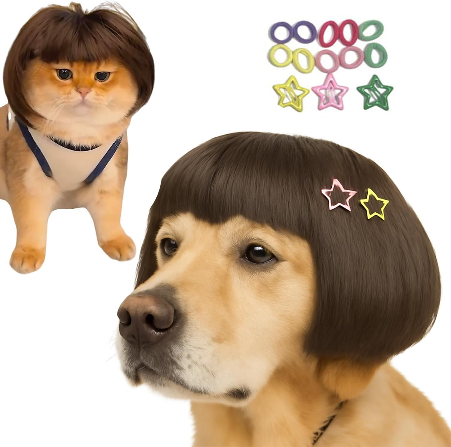 Funny Pet Wig – DIY Haircut & Adjustable Fit – Cat & Dog Costume for Halloween, Party, Photo Shoots – 3D Natural Look – Fits 5Kg-50Kg Pets | Haircut & Adjustable Fit for 5Kg-50Kg Pets