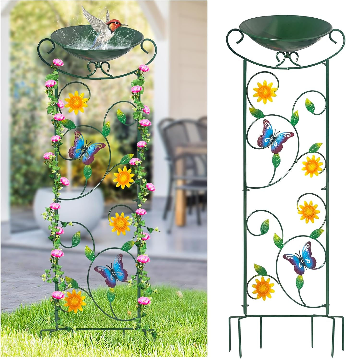 Metal Bird Bath with Trellis, 35