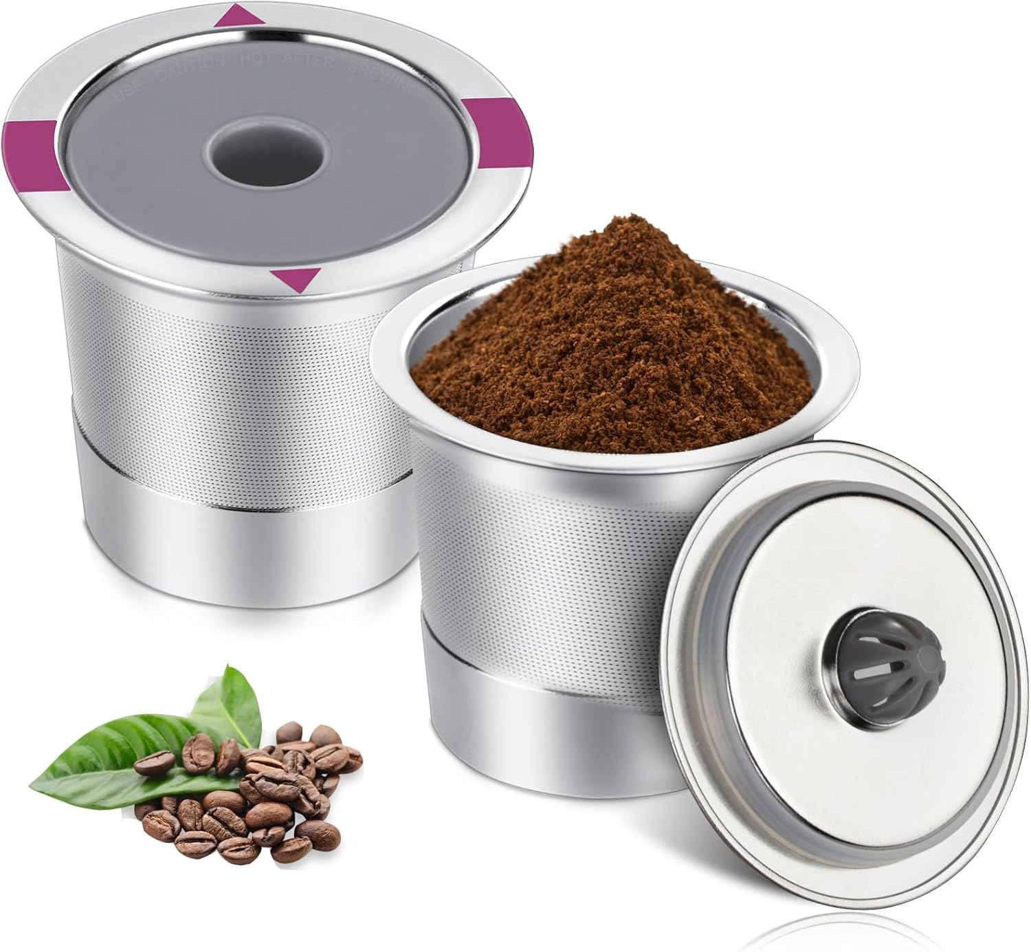 Reusable K Cups, Universal Stainless Steel Reusable Coffee Pods, Refillable Single K Cups for K .0 and .0 Coffee Makers (２－PACK)