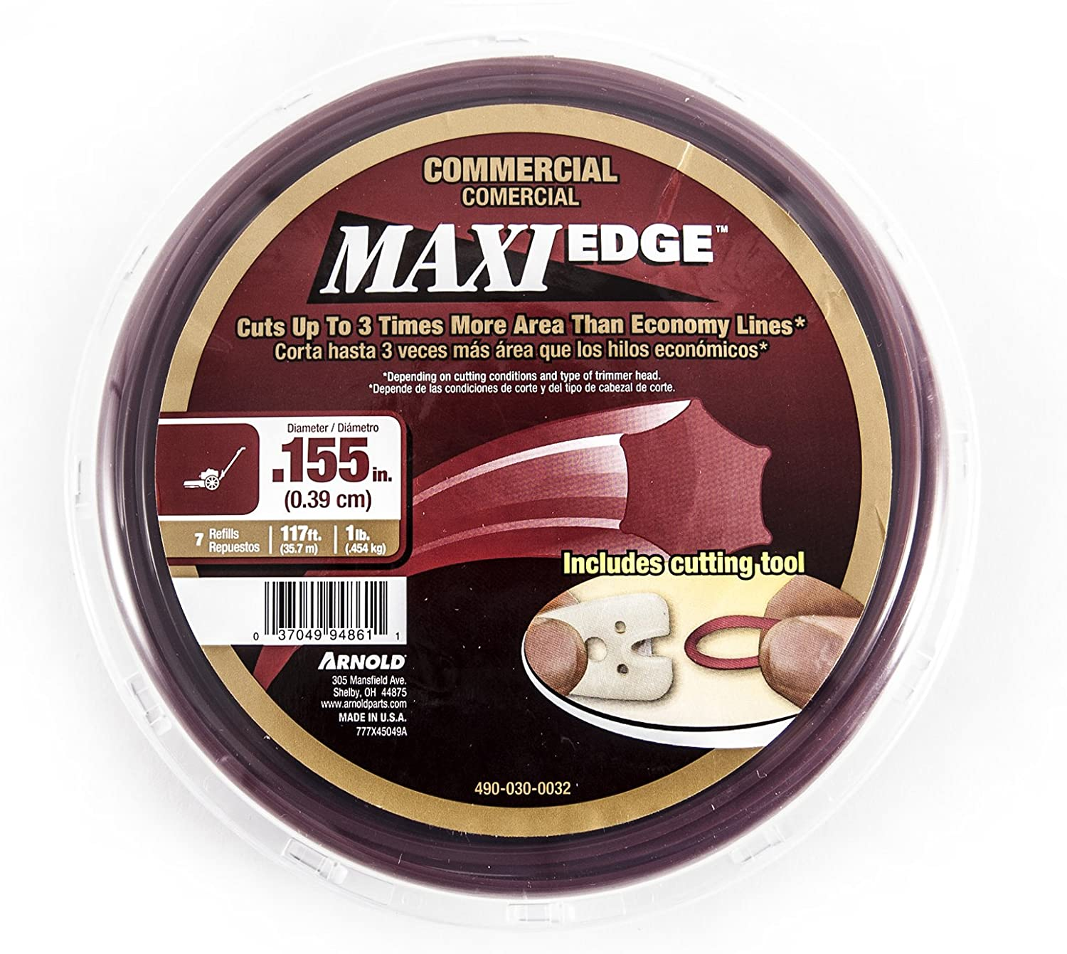 Arnold 490-030-0032 Maxi-Edge Commercial Grade String Trimmer Line with Cutting Tool, Universal Fit, 7 Refills, .155-Inch X 117-Feet