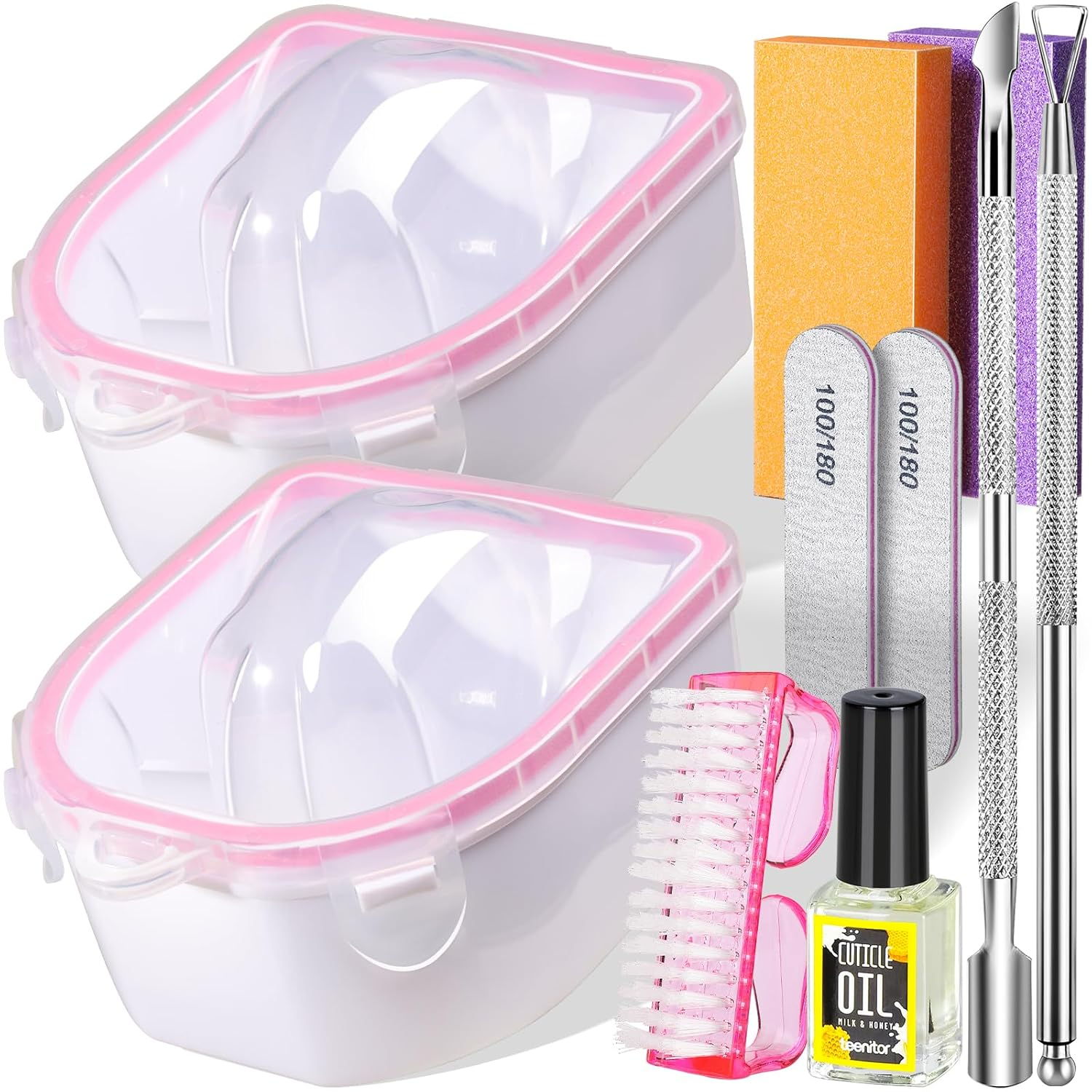 10Pcs Nail Soaking Bowl Kit with Cuticle Tools and Nail Care Essentials