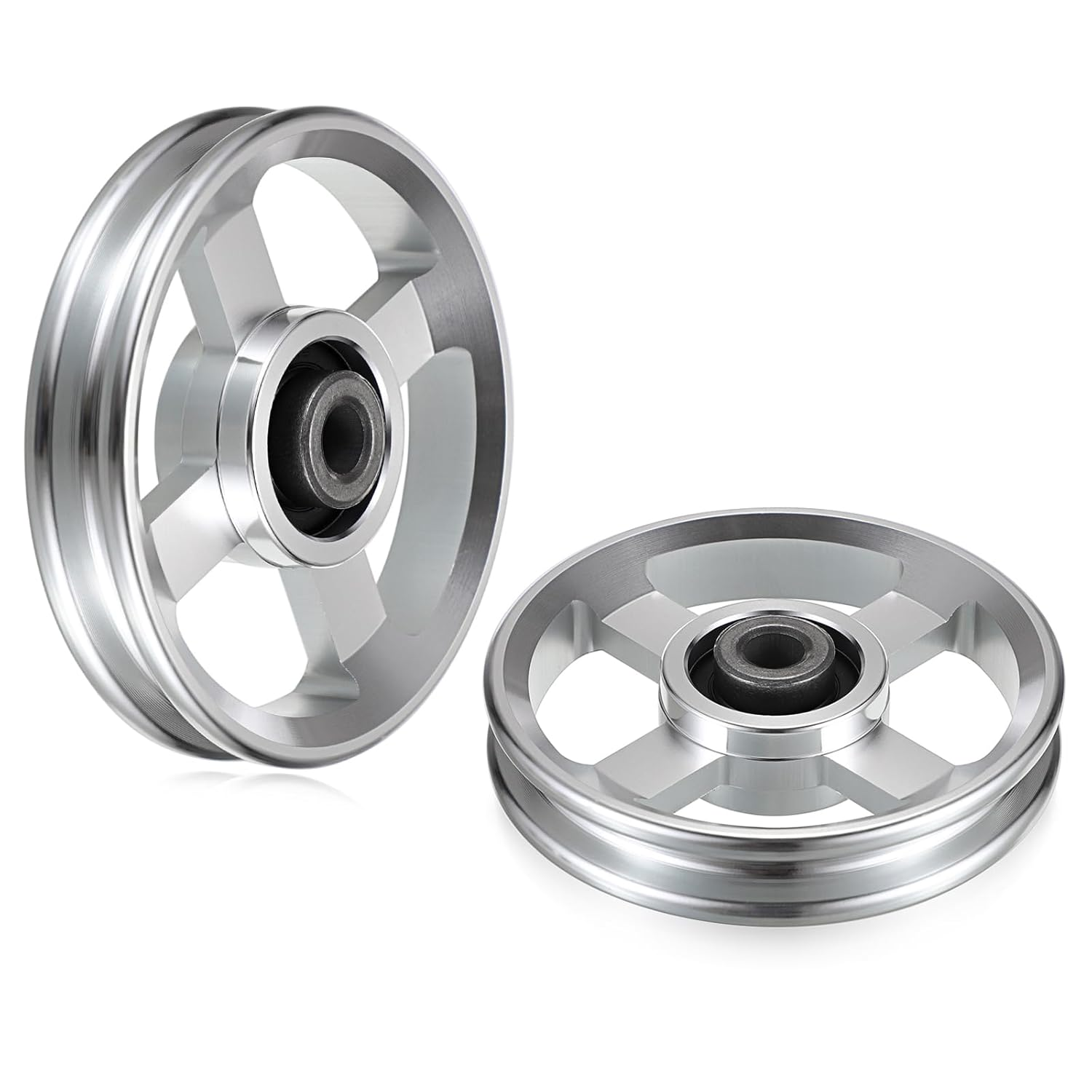 2PCS 95Mm Aluminium Alloy Pulley Wheels Pulley System for Home Gym Exercise Machines Sports Fitness Equipments, Universal Bearing Pulley Wheels for Cable Machines Garage Doors, Silver