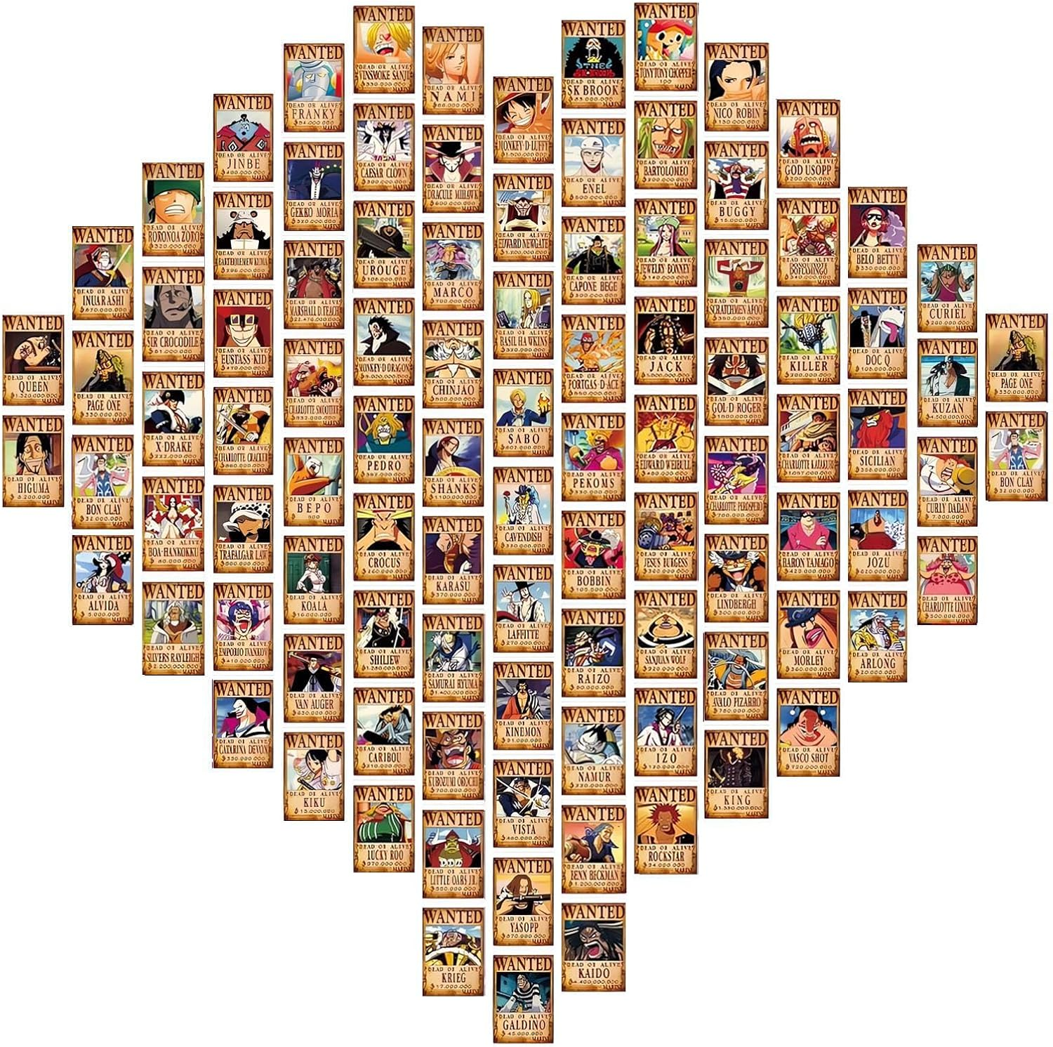 Set of 100 Anime One Piece Wanted Poster Postcards Luffy Zoro Sanji Nami Usopp Chopper Robin Franky Brook Wall Art Posters & Prints for Room Decor Aesthetic and Gifts (6×4 In)