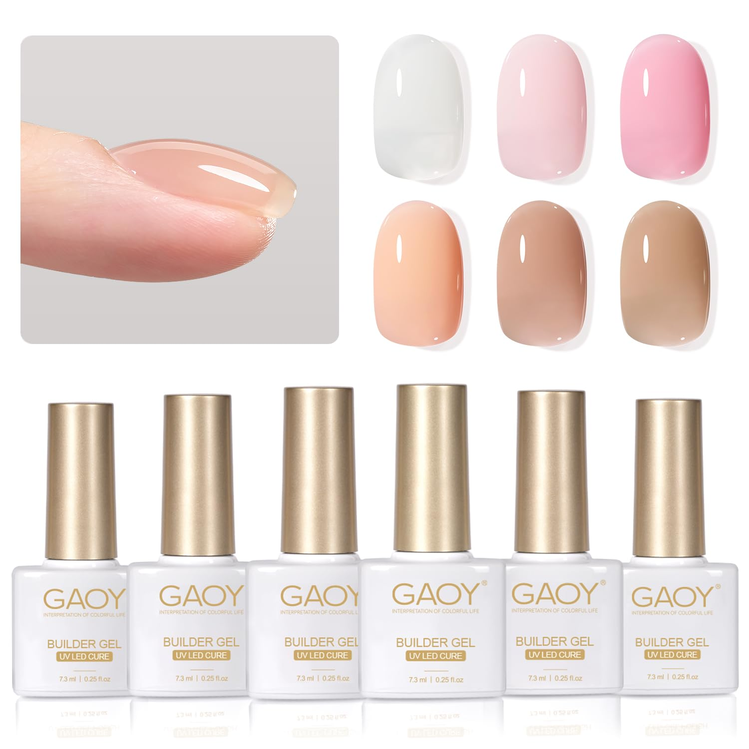 6 Colors Builder Gel Set for Nails, Milky White Pink Nude Sheer Jelly Nail Strengthener, Soak off Nail Extension Hard Gel, Yummy Jelly, Base Coat Top Coat Needed