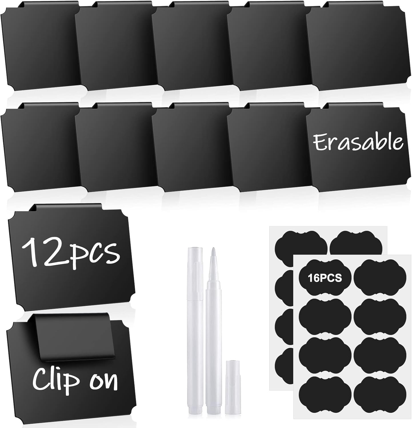 12PCS Basket Labels, Premium Bin Basket Labels Clip On, Pantry Basket Labels Tags for Storage Bins Fabric Cubes Wicker Organization