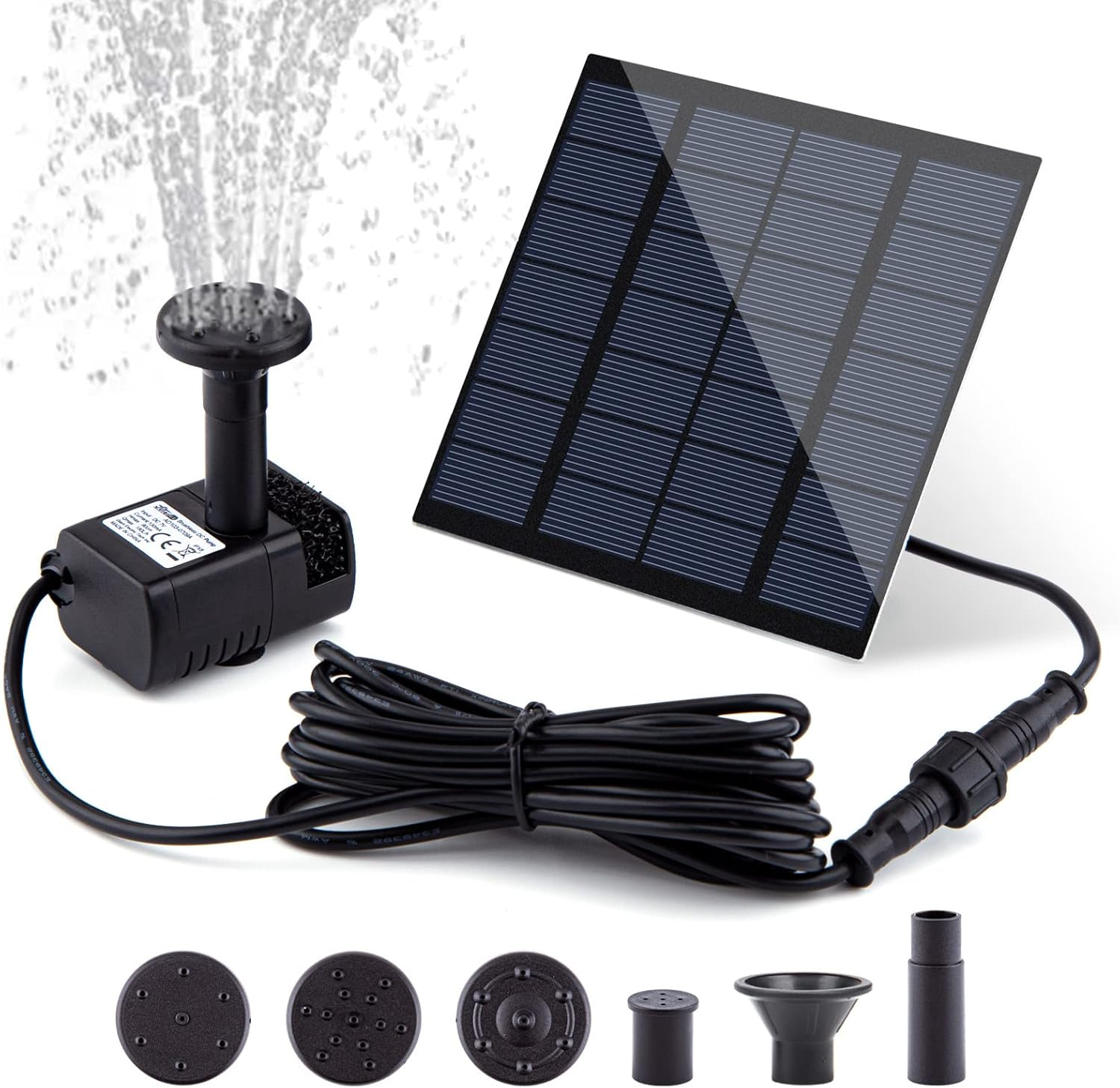 Bomba fuente solar kit panel separado 1.8W 3M cable 4 boquillas bano aves jardin