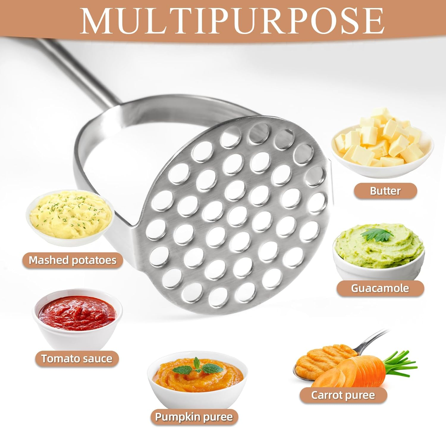 Heavy Duty Mashed Potatoe Masher, Professional Integrated Stainless Steel Pot... - Picture 6 of 15