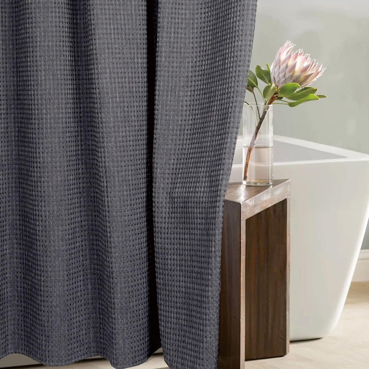 Grey Waffle Shower Curtain: Gray Textured Heavy Duty Fabric Shower Curtains for Bathroom - Water Repellent Washable Cloth Hotel Spa Luxury Neutral Decorative Bath Curtain - 72X72