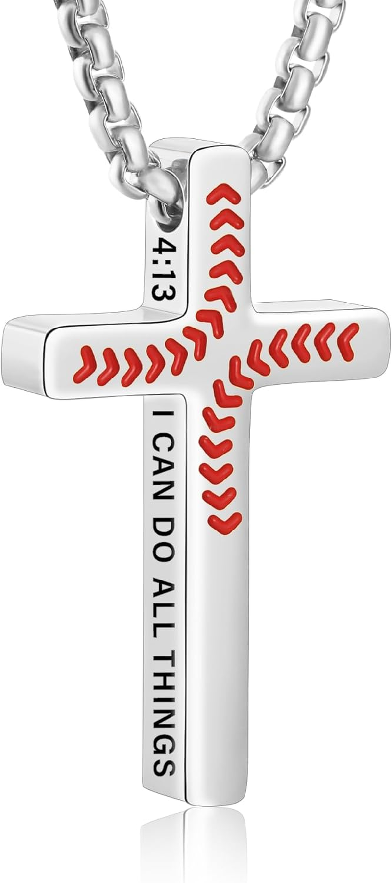 Baseball Bible Verse Cross Necklace for Boys Men, Stainless Steel Cross Pendant Baseball Easter Basket Stuffers Christian Religious Jewelry Gifts for Teen Boys Kids