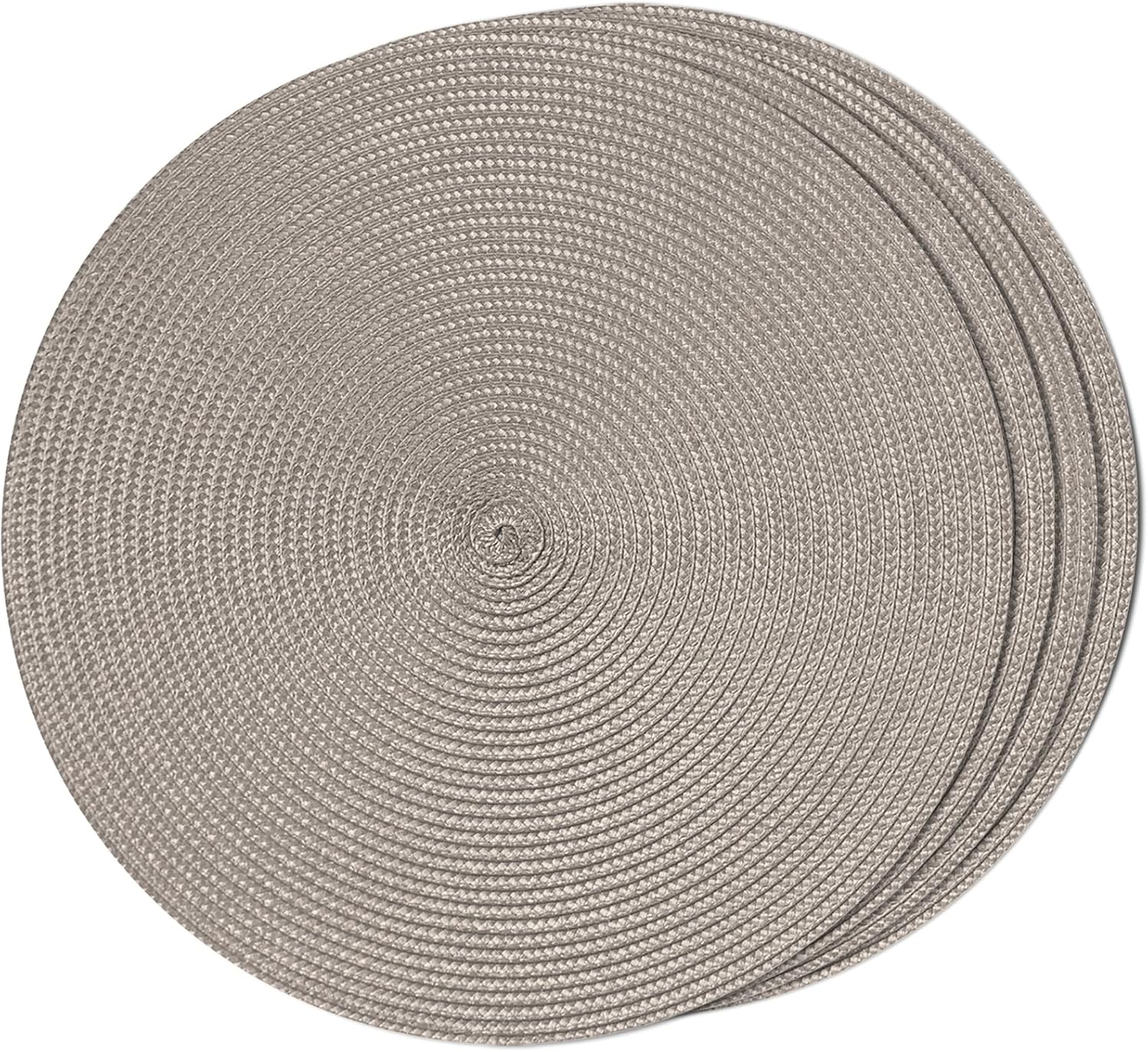 Round Braided Placemats Set of 4 Table Mats for Dining Tables Woven Washable Non-Slip Place mats 15 inch(Taupe, 4pcs)